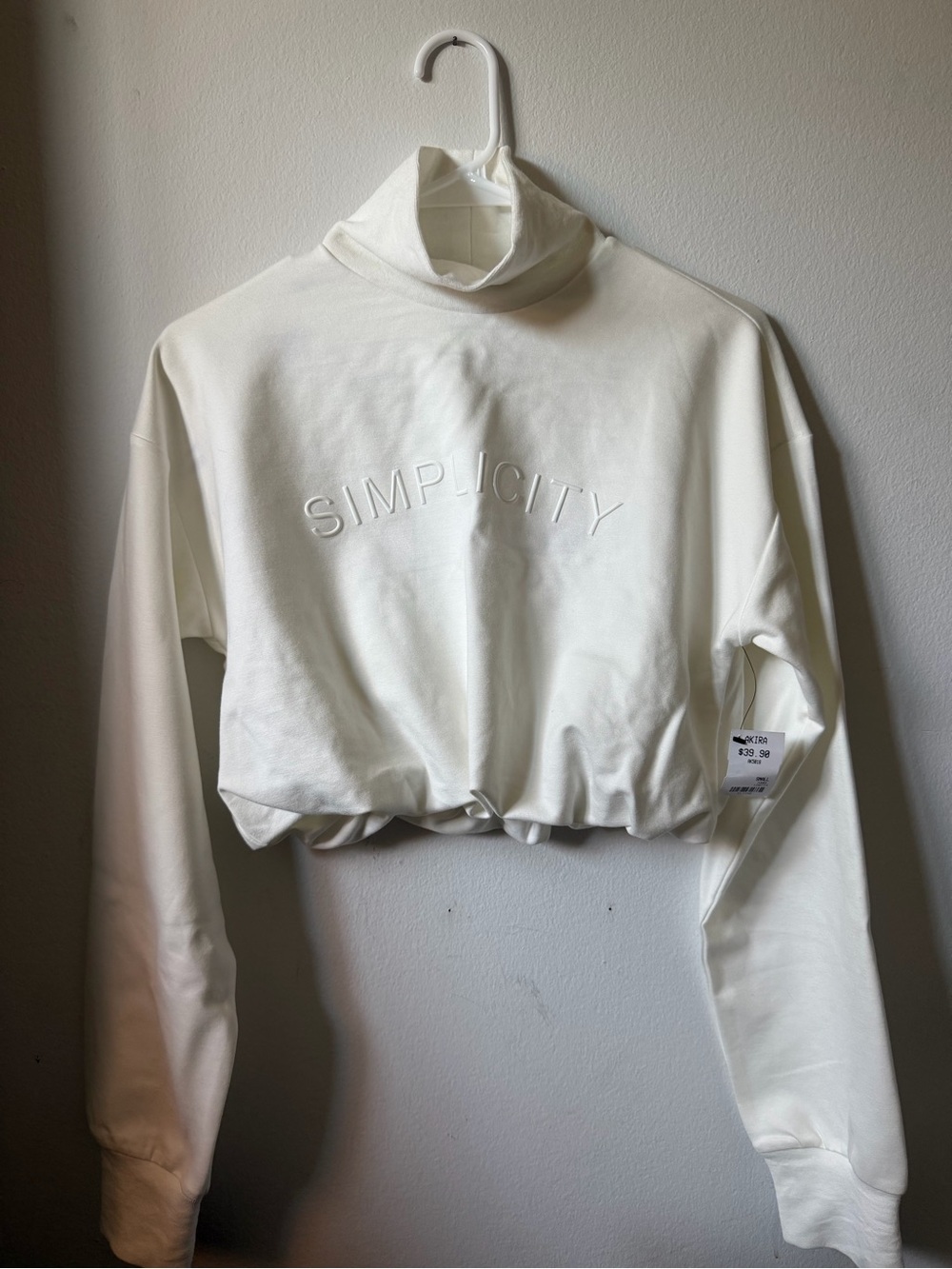AKIRA Simplicity Cropped Mock Neck Sweatshirt Cream Small NWT